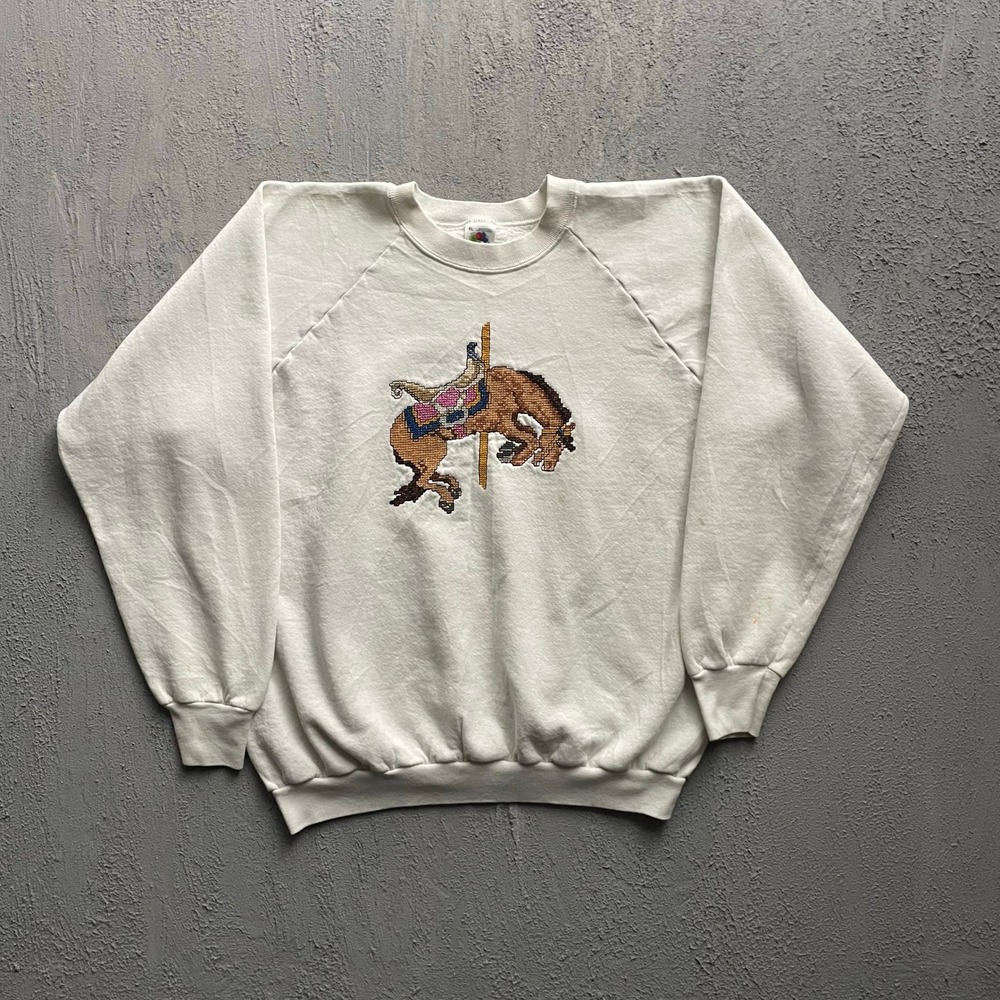 Vintage Carousel Horse Sweatshirt Unisex XL White 90s